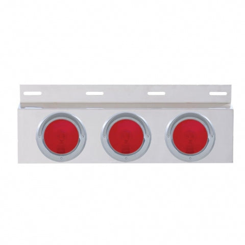 Stainless Top Mud Flap Plate w/ Three 4" Lights & Visor - Red Lens