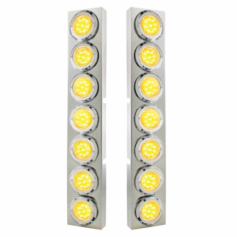 Kenworth Front Air Cleaner Kit w/ 14 Flat LED Lights & Bezel - Amber LED/Clear Lens