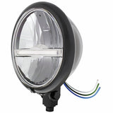 Black 5 3/4" Motorcycle Headlight 9 LED Bulb w/White LED Light Bar - Bottom Mount