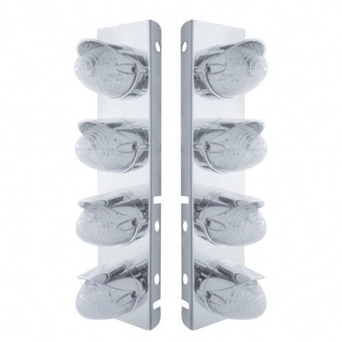 Peterbilt Stainless Front Air Cleaner Bracket w/ Eight 19 LED Beehive Lights & Visors - Amber LED/Clear Lens