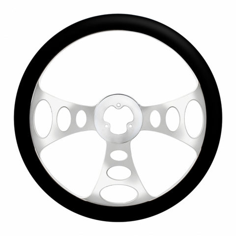 18" Chrome Aluminum "Chopper" Style Steering Wheel With Black Leather Rim