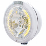 Chrome Classic Headlight H4 w/34 Amber LED & Dual Mode LED Signal - Clear Lens