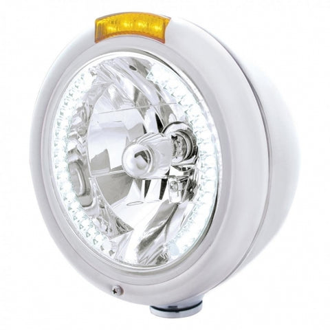 Chrome Classic Headlight H4 w/34 White LED & Dual Mode LED Signal - Amber Lens