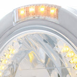 Stainless Steel Bullet Half Moon Headlight H4 w/ Amber LED & Signal - Clear Lens