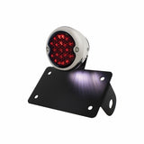 LED Black "Bobber" Style Horizontal Tail Light With License Light - Smoke Lens