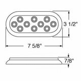 10 LED Oval Stop, Turn & Tail Light w/ Bezel - Red LED/Red Lens