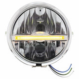 Chrome 5 3/4" Motorcycle Headlight 9 LED Bulb w/Amber LED Light Bar - Side Mount