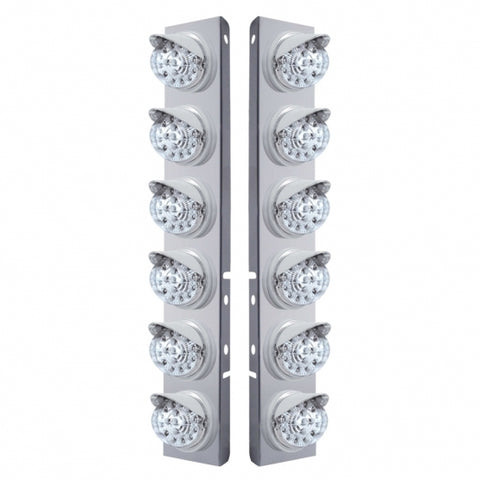 Peterbilt Stainless Front Air Cleaner Bracket w/ Twelve 17 LED Clear Style Reflector Lights & Visors - Amber LED/Clear Lens