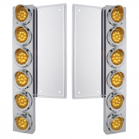 Freightliner Stainless Front Air Cleaner Bracket w/ Twelve 9 LED 2" Lights & Visors - Amber LED/Amber Lens