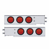 2 1/2" Bolt Pattern Chrome Spring Loaded Light Bar w/ Six 4" 7 LED Lights & Grommets - Red LED/Red Lens