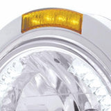 Stainless Steel Bullet Classic Headlight H4 w/ White LED & Signal - Amber Lens