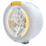 Stainless Steel Classic Half Moon Headlight H4 w/ Amber LED & Signal - Amber Lens
