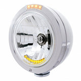 Stainless Steel Bullet Classic Headlight H4 w/ 10 Amber LED & Dual Mode LED Signal - Clear Lens