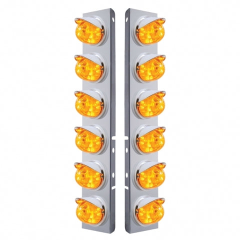 Peterbilt Stainless Front Air Cleaner Bracket w/ Twelve 17 LED Watermelon Lights & Visors - Amber LED/Amber Lens