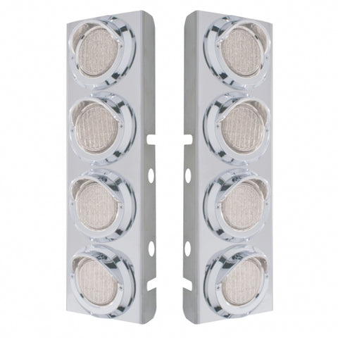 Peterbilt Stainless Front Air Cleaner Bracket w/ Eight 9 LED 2" Lights & Visors - Amber LED/Clear Lens