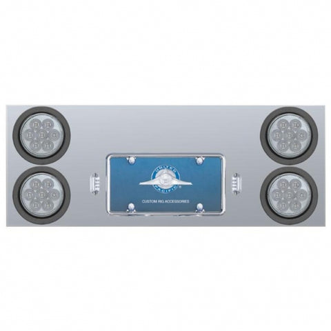 Stainless Rear Center Panel w/ Four 7 LED 4" Reflector Lights & Grommets - Red LED/Clear Lens