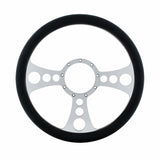14" Chrome Aluminum Chopper Style Steering Wheel With Black Engineered Leather Grip