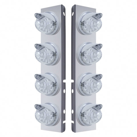 Peterbilt Stainless Front Air Cleaner Bracket w/ Eight 17 LED Reflector Watermelon Lights & Visors - Amber LED/Clear Lens