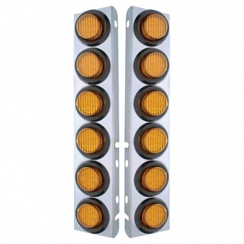 Peterbilt Stainless Front Air Cleaner Bracket w/ Twelve 9 LED 2" Lights & Grommets - Amber LED/Amber Lens