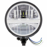 Black 5 3/4" Motorcycle Headlight 8 LED Bulb w/Silver Bar - Bottom Mount