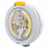 Stainless Steel Classic Headlight H4 w/34 Amber LED & Signal - Amber Lens