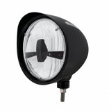 Black "Billet" Style Groove Headlight w/ Visor 5 LED Bulb - Blackout