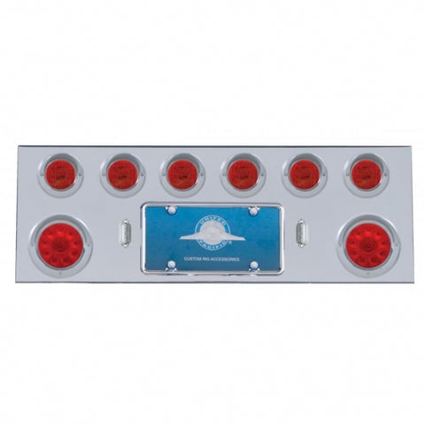 Stainless Rear Center Panel w/ Two 10 LED 4" Lights & Six 13 LED 2 1/2" Lights & Visors - Red LED/Red Lens