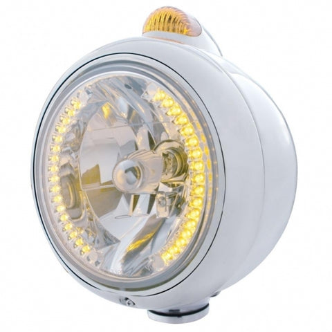 Stainless Steel Guide 682-C Headlight H4 w/ Amber LED & Dual Mode LED Signal-Amber Lens