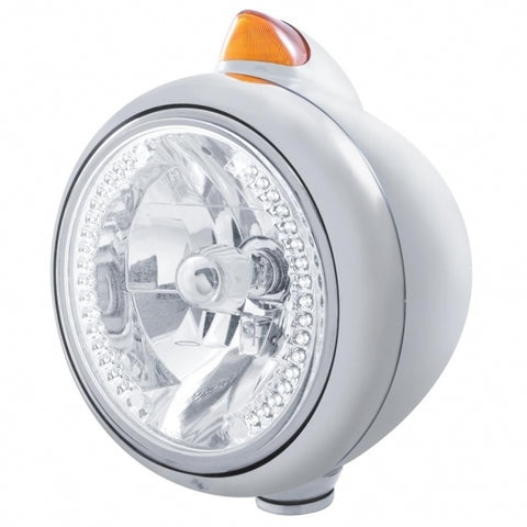 Stainless Steel Guide 682-C Headlight H4 w/ White LED & Original Style LED Signal - Amber Lens