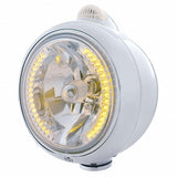 Chrome Guide 682-C Headlight H4 w/ Amber LED & Dual Mode LED Signal - Clear Lens