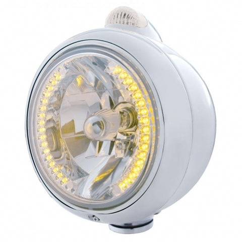 Chrome Guide 682-C Headlight H4 w/ Amber LED & Dual Mode LED Signal - Clear Lens