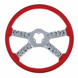 18" Chrome Steering Wheel With Skull Accent - Red