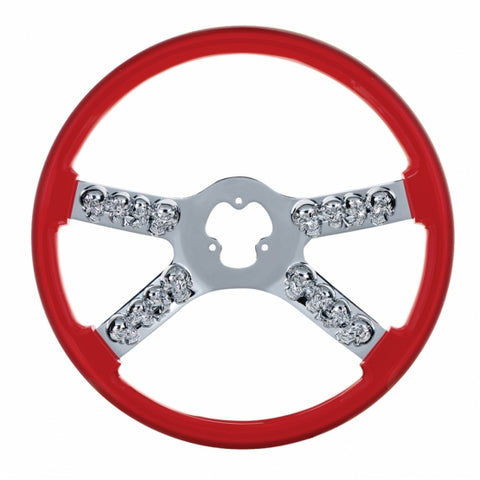 18" Chrome Steering Wheel With Skull Accent - Red
