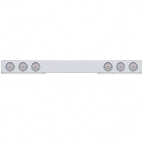 Chrome 1 Piece Rear Light Bar w/ Six 10 LED 4" Lights & Visors - Red LED/Clear Lens