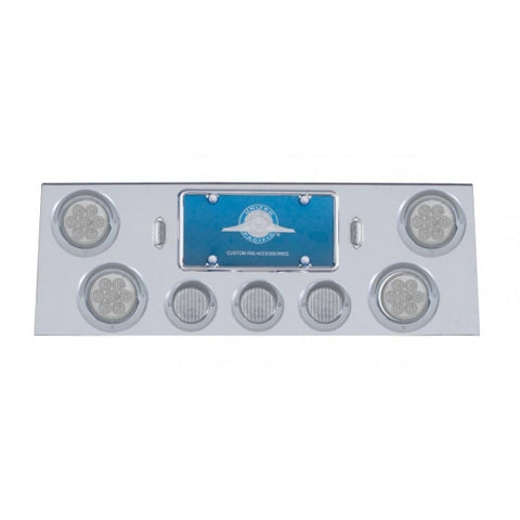 Stainless Rear Center Panel w/ Four 7 LED 4" Reflector Lights & Three 13 LED 2 1/2" Lights & Visors - Red LED/Clear Lens