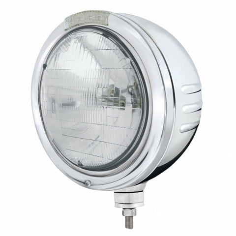 Stainless Steel Bullet Embossed Stripe Headlight H6024 & Dual Mode LED Signal - Clear Lens