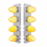Peterbilt Stainless Front Air Cleaner Bracket w/ Eight 9 LED Dual Function "GLO" Watermelon Lights & Bezels - Amber LED/Clear Lens