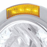 Stainless Steel Bullet Half Moon Headlight H4 w/ White LED & Dual Mode LED Signal-Amber Lens