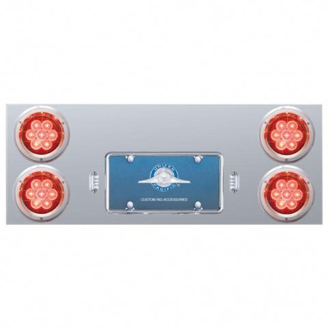 Stainless Rear Center Panel w/ Four 7 LED 4" Reflector Lights & Bezels - Red LED/Red Lens