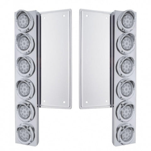 Freightliner Stainless Front Air Cleaner Bracket w/ Twelve 9 LED 2" Lights & Visors - Amber LED/Clear Lens
