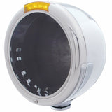 Stainless Steel Classic Half Moon Headlight No Bulb w/ LED Turn Signal - Amber Lens