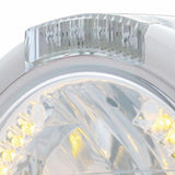 Stainless Steel Classic Half Moon Headlight H4 w/ Amber LED & Dual Mode LED Signal-Clear Lens