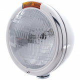 Stainless Steel "Classic" Headlight H6024 Bulb & Turn Signal - Amber Lens