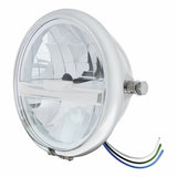 Chrome 5 3/4" Motorcycle Headlight 8 LED Bulb w/Silver Bar - Side Mount