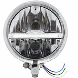 Chrome 5 3/4" Motorcycle Headlight 9 LED Bulb w/White LED Light Bar - Bottom Mount