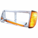 14 LED Freightliner FLD Headlight Bezel w/ Turn Signal - Amber LED/Amber Lens