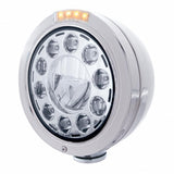 Stainless Bullet Classic Headlight 11 LED Bulb w/ Dual Mode LED Signal - Clear Lens