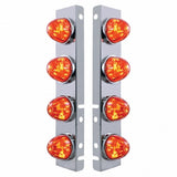Peterbilt Stainless Front Air Cleaner Bracket w/ Eight 17 LED Watermelon Lights & Stainless Bezels- Amber LED/Dark Amber Lens