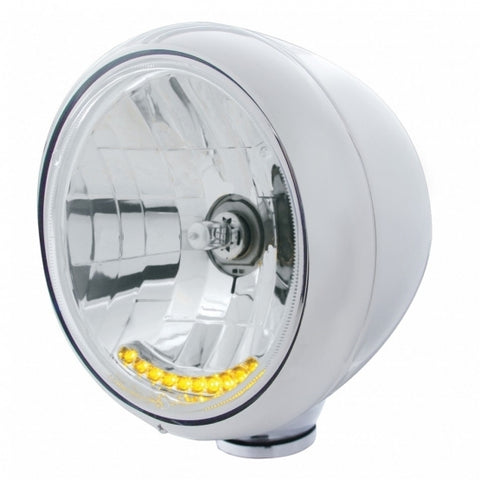 Stainless Steel Guide 682-C Style Headlight H4 Bulb w/10 Amber LED