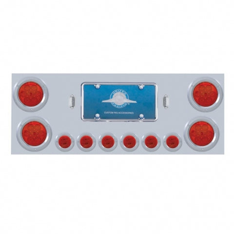 Stainless Rear Center Panel w/ Four 4" 7 LED & Six 2" 9 LED Light & Bezel - Red LED/Red Lens